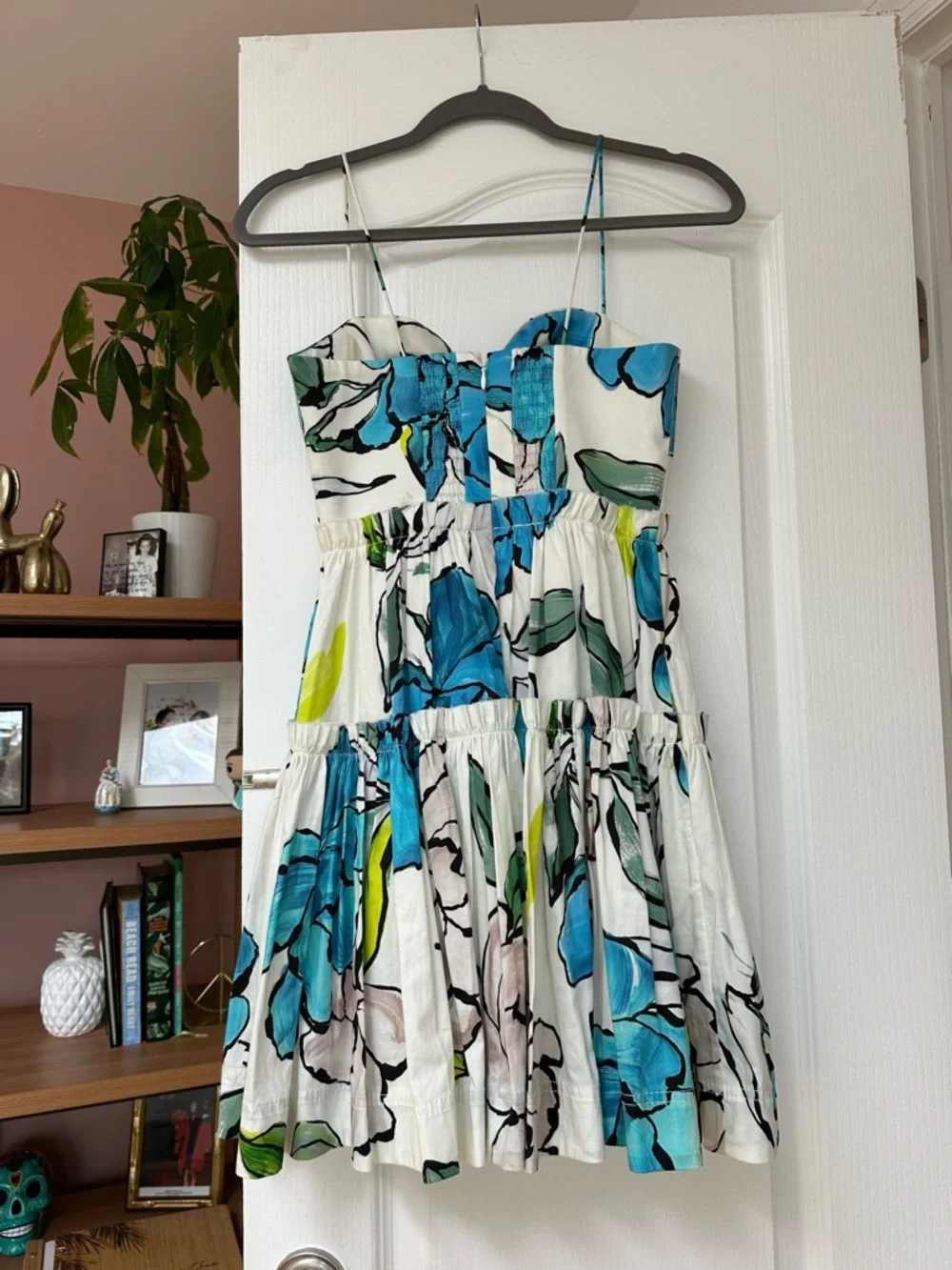 Aje White Mini Dress with Blue and Green Floral Print - Picture 4 of 8